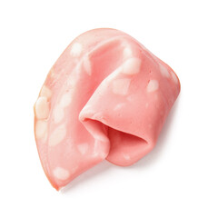 Slice of tasty boiled sausage on white background © Pixel-Shot