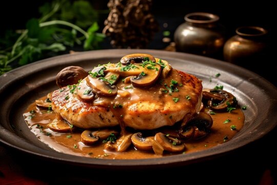 Pollo alla Marsala showcasing the golden-brown chicken and Marsala wine sauce