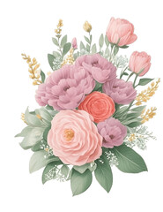 Botanical Blooms: Elegant Floral Illustration on Decorative Background, Artistic floral composition with lilac and pink peonies, perfect for invitations or cards.