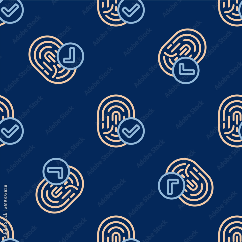 Poster line fingerprint icon isolated seamless pattern on blue background. id app icon. identification sign