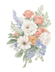 Fotobehang Botanical Blooms: Elegant Floral Illustration on Decorative Background, Artistic floral composition with lilac and pink peonies, perfect for invitations or cards. © Agga