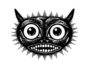 Cat Face Demonic Tattoo Logo Needles Spikes Carnival Show Toothy Funny Scary