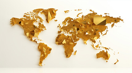 金融経済銀行貿易市場のお金の概念または黄金の株式国際外貨準備資産価格の白い 3 d 通貨背景に分離されたグローバル ビジネス金投資世界地図GenerativeAI - obrazy, fototapety, plakaty