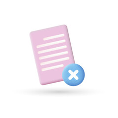 Documents icon paper sheet. Decline or not approve document. Business icon. 3d vector illustration.