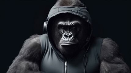 Portrait of a fitness athlete gorilla wearing sportswe.Generative AI