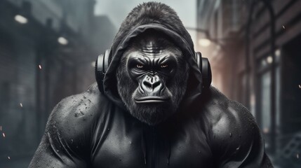 Fototapeta na wymiar Portrait of a fitness athlete gorilla wearing sportswe.Generative AI