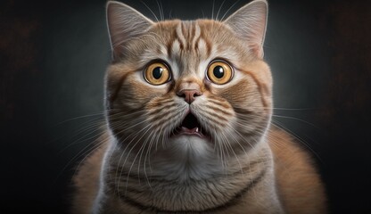 Portrait of a surprised cat Scottish Straight.Generative AI