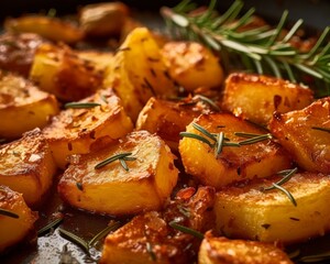 Patate al Forno highlighting the crispy texture and rosemary garnish