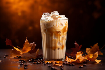 pumpkin ice cold brew latte autumn inspiration - obrazy, fototapety, plakaty