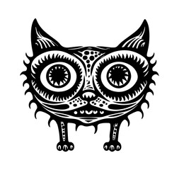 Cat Face Demonic Tattoo Logo Needles Spikes Carnival Show Toothy Funny Scary