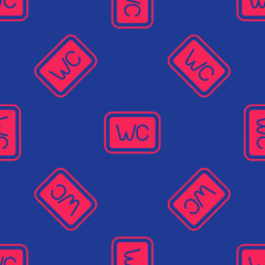 Red Toilet icon isolated seamless pattern on blue background. WC sign. Washroom. Vector