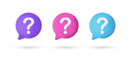 3d editable illustration bubble chat icon question mark purple, pink and blue, 3d, vector, chat, question, suitable for web illustrations, hero pages, landing pages.