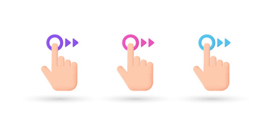 Obraz premium 3d editable illustration swipe right icon purple, pink and blue, 3d, vector, suitable for web illustrations, hero pages, landing pages. 3d slide to left icon, touch screen gestures icon.