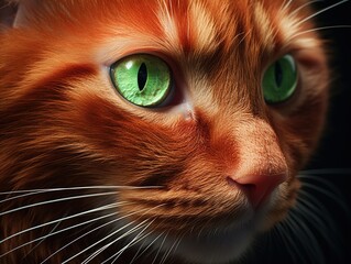 Close-up shot of a red cat with green eyes (Generative AI)