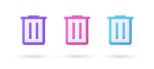 3d editable illustration recycle bin icon vector purple, pink and blue, 3d, vector, suitable for web illustrations, hero pages, landing pages. Trash Can icon vector illustration.