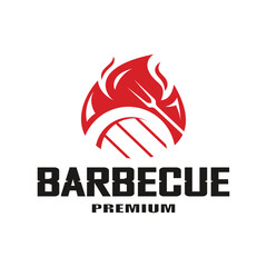 Simple Barbecue Vintage hot grill, with crossed flames and spatula. Logo for restaurant, badge, cafe and bar.vector