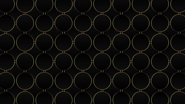 Elegant Black Background With Circle Pattern And Golden Lines. Seamless Loop