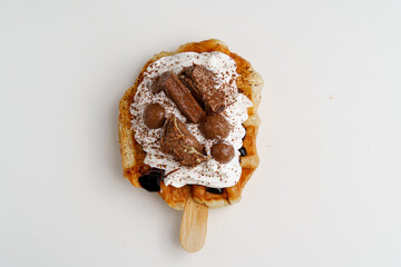 Chocolate Cookies and whipped cream waffle - Top view