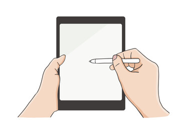 Hand using tablet. tablet with hand and pen, Business concept