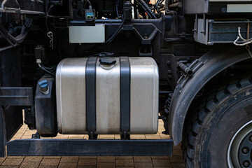 Fototapeta na wymiar Big fuel tank made of white metal. Close up.