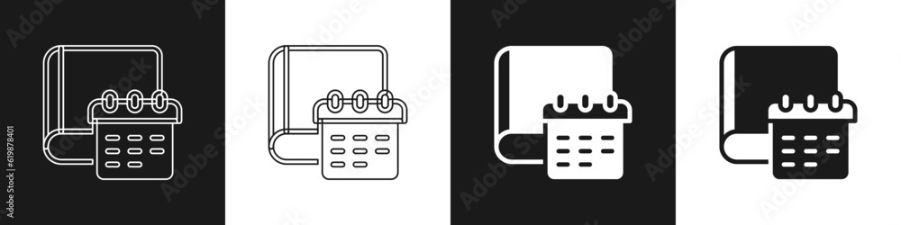 Poster set daily paper notepad icon isolated on black and white background. vector