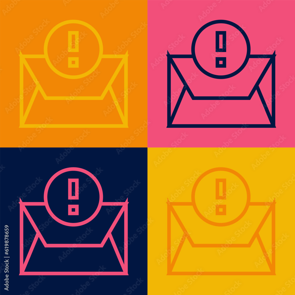 Poster pop art line envelope icon isolated on color background. received message concept. new, email incomi