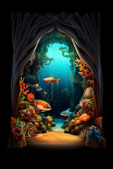 underwater  stage curtain with arch entrance