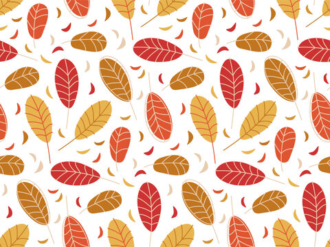 Seamless leaves pattern. Autumn leaf colors paper. autumn pattern. Vector illustration in doodle style. Flat repeated background for wallpaper, wrapping, packing, textile. plant ecoprint design