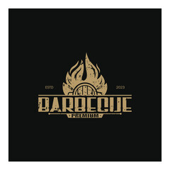 Simple Barbecue Vintage hot grill, with crossed flames and spatula. Logo for restaurant, badge, cafe and bar.vector