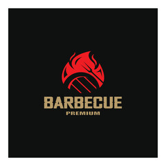 Simple Barbecue Vintage hot grill, with crossed flames and spatula. Logo for restaurant, badge, cafe and bar.vector
