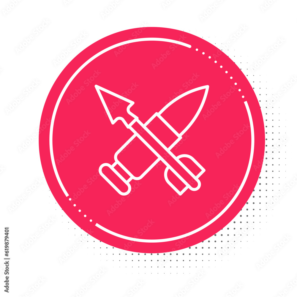 Poster white line crossed bullet with arrow icon isolated on white background. red circle button. vector