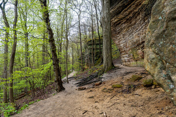 The Ledges area at Cuyahoga Valley National Park. The Ledges Trail circles a plateau of striking rock formations and provides stunning views along the way in Virginia Kendall Park. 