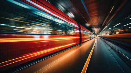 Fototapeta na wymiar fast moving train in tunnel, created with Generative AI