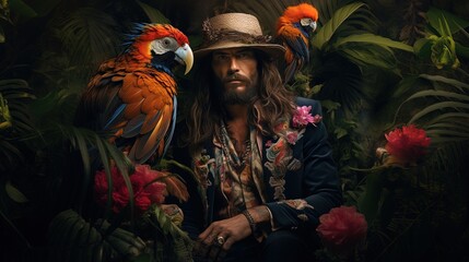 exotic jungle portrait of a man Generative AI