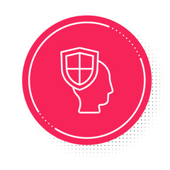 White line Life insurance with shield icon isolated on white background. Security, safety, protection, protect concept. Red circle button. Vector