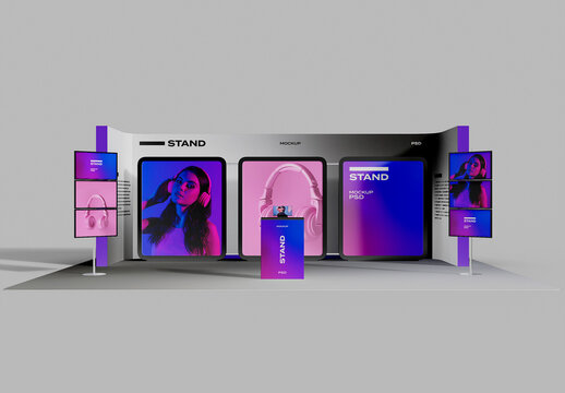 Exposition Stand with Video Wall Mockup