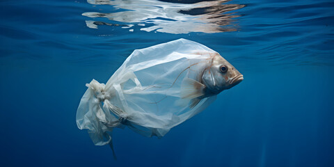 Fish like a plastic bag, Water pollution concept, ecological problems, waste in the ocean, rubbish in nature, generated ai	
 - obrazy, fototapety, plakaty