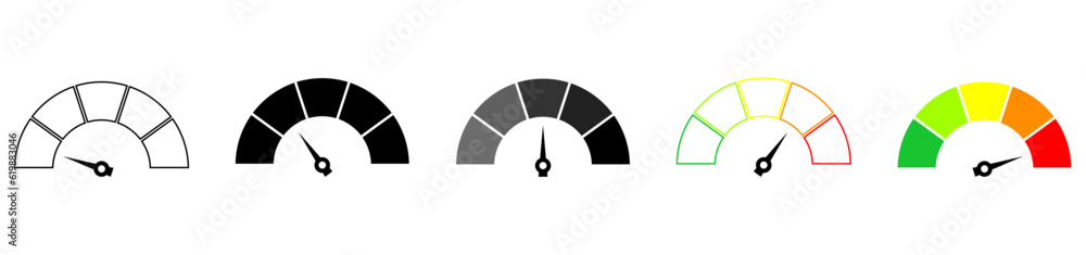 Poster speedometer vector of isolated signals. indicator of the level of customer satisfaction. risk level 