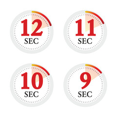 Set of digital timer 9, 10, 11, 12 seconds. Stopwatch icon. Vector Illustration.