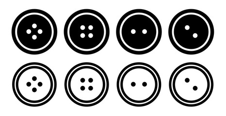 Clothing button vector icon set. Shirt or dress garment buttons symbols with two and four holes variations.