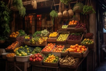 Obraz na płótnie Canvas Seasonal Fruits and Vegetables at Food Market