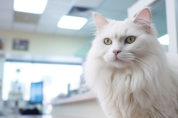A cat in a veterinary clinic. Generative AI technology.