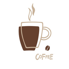 Coffee cup logo. Lettering quote idea for Bar, restaurant, coffee shop, flyer, invitation, sticker. Vector Ink illustration. Hand drawn lettering. Typography poster on white background
