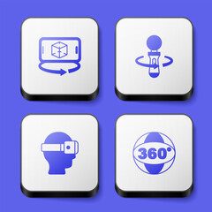 Set 3d modeling, VR controller game, Virtual reality glasses and 360 degree view icon. White square button. Vector