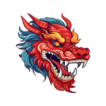 Trendy cartoon flat style dragon character sticker logo stylized vector illustration symbol year of dragon 2024 red color 