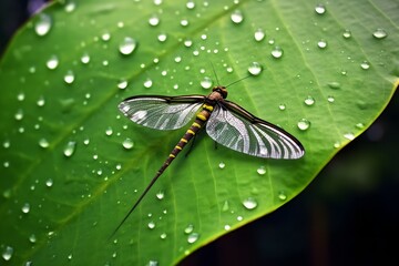 Fototapeta na wymiar a dragonfly perched on a leaf