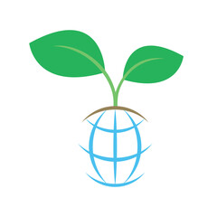 Sapling growing on mound merged with line art of globe icon. World soil day concept. Vector illustration outline flat design style.