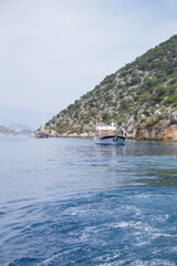 Beautiful view of the sea bay and pleasure yachts on a sunny summer day, Turkey