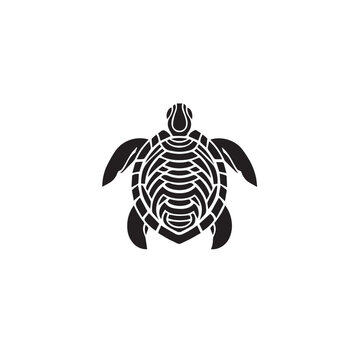 Vector silhouette of a turtle isolated. 2d vector 
 flat illustration in doodle cartoon sstyle. Logo, icon style. Black and white