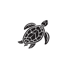 Obraz premium Vector silhouette of a turtle isolated. 2d vector flat illustration in doodle cartoon sstyle. Logo, icon style. Black and white